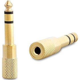 Resim 6.3 mm Stereo Erkek-3.5 mm Stereo Dişi Sarı Metal Gold Jack Fiş Çevirici 