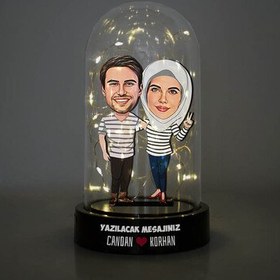 Resim Mükemmel Sevgililer Karikatürlü Işıklı Fanus Biblo 