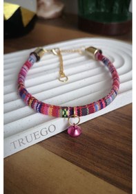 Resim Zilli Kedi Köpek Boyun Tasması Bohem Kedi Kolyesi - Pembe 