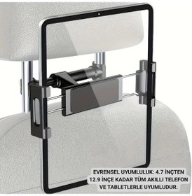Resim Polham 4.7 İnch Ve 12.9 İnch Uyumlu Araç Arka Koltuk İçin Telefon Ve Tablet Tutucu, 360 Derece Dönebilen Tablet Tutucu 