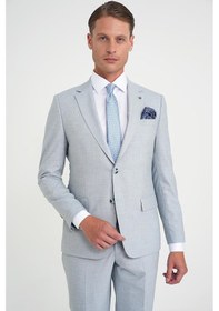 Resim Slim Fit Çift Yırtmaç Esnek Yün Mavi Takım Elbise Tk 918 Mavi 