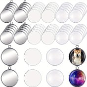 Resim 60 adet 16mm Paslanmaz Çelik Yuvarlak Boş Bezel Ayarı, 20 adet Yuvarlak Boş Kolye Tabanı, 20 adet Düz Arka Cam Kubbeleri, 20 adet Alüminyum Levha Sublimasyon Boşlukları DIY Takı Yapımı için dahil edilir 