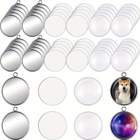 Resim 60 adet 16mm Paslanmaz Çelik Yuvarlak Boş Bezel Ayarı, 20 adet Yuvarlak Boş Kolye Tabanı, 20 adet Düz Arka Cam Kubbeleri, 20 adet Alüminyum Levha Sublimasyon Boşlukları DIY Takı Yapımı için dahil edilir 