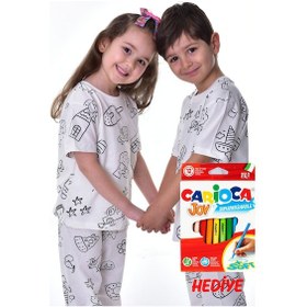 Resim Zuzunga En Sevimli Figürler Özel Kalemi İle Boyanabilir Çocuk Pijama Takımı 12'li Kalem Seti Beyaz 