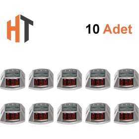 Resim 10'lu Set Kırmızı Solar Yol Butonu 3x3 Ledli 