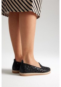 Resim Green Mod 923 Kadın Hasırlı Nakışlı Espadril Babet Siyah Siyah 