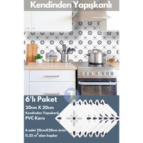 Resim Technojet Kendinden Yapışkanlı Karo Pvc Mutfak Banyo Tezgah Kaplama Sticker 6 Adet 20 cm × 20 cm 