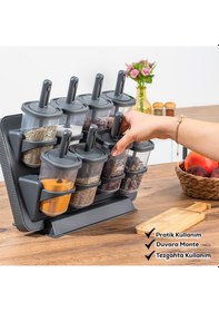 Resim Porsima 1124 Standlı Kaydırmalı Kaşıklı Kapaklı Baharatlık Seti Antrasit 