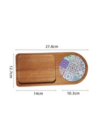 Resim Youtek Japon Stili Ahşap Tabak - Seramik Bezeli, Kupa/tabağa Uygun, Antik Tarz, Kahvaltı/ Tatlı Servisi E Modeli 262g 