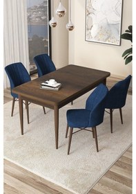 Resim Canisa Arp Serisi 70x110 Sabit Mutfak Masası Takımı Barok Desen Masa 4 Lacivert Sandalye Masa Barok Ahşap Desen Sandalye Lacivert 