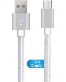 Resim Deji Samsung Xiaomi Huawei Oppo Lg Uyumlu Micro Usb Şarj Kablosu Örgülü Beyaz 1.2m 