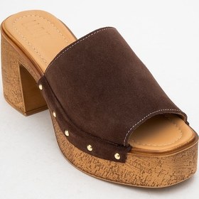 Resim Luvishoes Luvi Shoes Pull Kahverengi Süet Hakiki Deri Kadın Platform Topuklu Terlik Kahverengi 