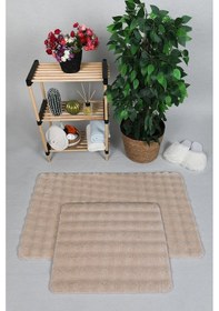 Resim Modern Bubble Yıkanabilir Kaymaz Peluş Banyo Paspası Halısı 2'li Klozet Takımı 50x80-50x40cm Açık Bej 