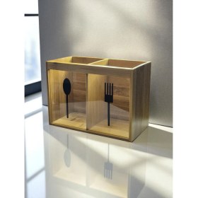 Resim 2 Bölmeli Bambu Kaşıklık ve Çubukluk Organizatör, Ahşap Mutfak Gereçleri 