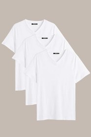 Resim MMETALIC Erkek T- Shirt Regular Fit Rahat Kesim V Yaka 3'lü Basic Tişört Paketi 