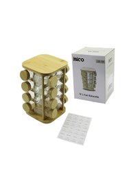 Resim 16pcs Kare - Döner Standlı Cam - Bambu Kapak Tuzluk - Baharatlık Bambu Stand 5250 Diğer 