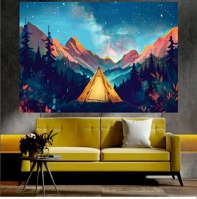 Resim Orman Ve Gece Manzaralı Sanatsal Dekoratif Duvar Tablosu 50x70 Cm 