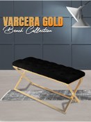 Resim Gazzini furniture Varcera Gold Bench Çapraz Metal Ayaklı Kapitoneli Model Siyah Puf 