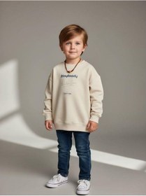 Resim Zekids Erkek Çocuk Pamuklu Stay Yazılı İnce Uzun Kollu Sweatshirt-16334 Taş 