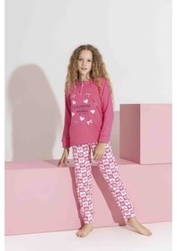 Resim Tarık 10-15 Yaş Kız Çocuk Kalpli Kanaviçe Baskılı İnterlok Pijama Takımı 3192320 - Koyu Pembe Koyu Pembe 