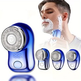 Resim LED Ekranlı Şık Mavi Erkek Kablosuz Elektrikli Tıraş Makinesi - Şarj Edilebilir, USB Şarj, Kelepçe Olmayan, Temizlemesi Kolay, Uzun Ömürlü Pil, Taşınabilir Tasarım, Şarj Edilebilir Tıraş Makinesi 
