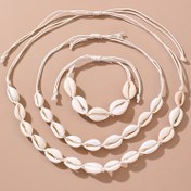 Resim 3 parça/set Bohem Tarzı El Dokuma Kabuk Kolye Bilezik Halhal Seti Doğal Kabuk Düğüm Ayak Zinciri Örgülü Bangle Tatil Şık Çok Yönlü Yaratıcı Takı Aksesuarları Kadınlar için 