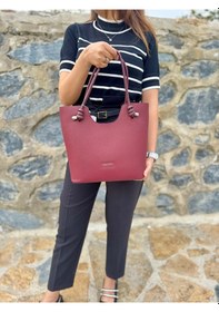 Resim Just Polo Kadın Orijinal Just Polo Yeni Sezon Büyük Boy Yumuşak Deri Lüks El Çantası Shopper Bordo 