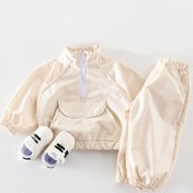 Resim Unisex Bej Kışlık Sıcak Tam Fermuarlı Ceket & Pantolon Takımı, İstif Yaka, Büyük Cepler - Esnemez Malzemeden Uzun Kol Giysi ve Makinede ykanabilir (Sonbahar/Kız) – Çektirmeler için ideal ilk kıyafet, Şehirlik giyimde münasip 