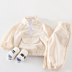 Resim Unisex Bej Kışlık Sıcak Tam Fermuarlı Ceket & Pantolon Takımı, İstif Yaka, Büyük Cepler - Esnemez Malzemeden Uzun Kol Giysi ve Makinede ykanabilir (Sonbahar/Kız) – Çektirmeler için ideal ilk kıyafet, Şehirlik giyimde münasip 
