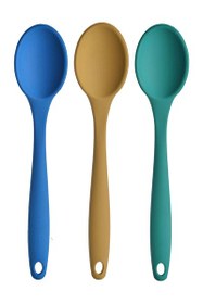 Resim Kitchen Design Lab Büyük Boy Mavi - Sarı - Yeşil 3 Parça Yanmaz Silikon Kaşık Seti 