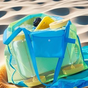 Resim Büyük Yeşil Fileli Plaj Tote Çantası - Katlanabilir, Hafif & Dayanıklı Oyuncaklar, Havuz, Tekne, Piknik & Seyahat Gereçleri için 