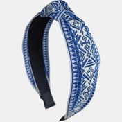 Resim Tek Parça Bohemian Chic Mavi Desenli Nefes Alabilen Dokuma Kulaç Başlığı, Polyester, Zarif Boho Tarzı, Tüy Olmayan, Kadınlar İçin Renk Eşleştirme ile, Yıldönümü Günü Günlük Saç Bandı 