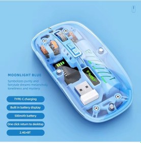 Resim Şeffaf Mouse Kablosuz Mouse Fare Şarjlı Bluetooth Wireless Çift Modlu Sessiz 5 Tuşlu Dpı Kontrol Rb 