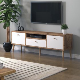 Resim Mbes Mobilya Beyza Ahşap Ayaklı 140 Cm Atlantik Beyaz Tv Sehbası 