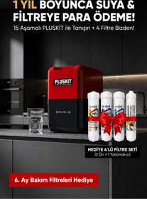 Resim PLUSKIT 15 Aşamalı 80 Gpd Membranlı 8 L Çelik Tanklı Su Arıtma Cihazı - Filtre Bakım Seti Hediyeli 