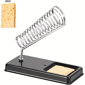 Resim 3 Temizleme Pedli Taşınabilir Lehim Aparatı Standı, Hassas Kaynaklı Sağlam Metal Braket, Siyah Taban ve Sarı Sünger, Çeşitli Lehimleme Araçları İçin Uygun, Kişisel Küçük Parça Tamiri için Kompakt Dayanıklı Tasarım, Fabrika Atölyelerinde Vazgeçilmez 