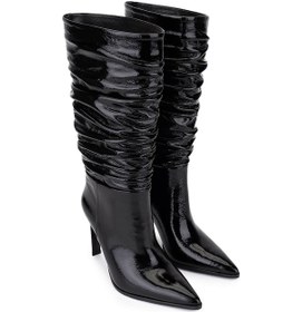 Resim Tamer Tanca Kadın Hakiki Deri Siyah Rugan Topuklu Çizme 1078 26140 Bn Czm Sk25-26 Sıyah Rgn Siyah 