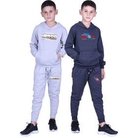 Resim Fyk Kids Erkek Çocuk Baskılı Kanguru Cepli Kapüşonlu 2li Eşofman Takımı Gri - Füme 