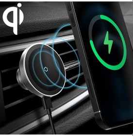 Resim Sones 12pro 15w Alüminyum Alaşımlı Magsafe Manyetik Araç Kablosuz Şarj Cihazı Cep Telefonu Tutucu Gümüş 