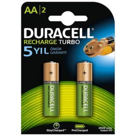 Resim Duracell AA Şarj Edilebilir Kalem Pil 2500mAh 1.2V 2'li Paket (HR06 \u002F DX1500) 