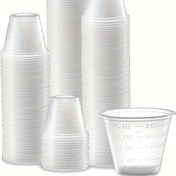 Resim Tek kullanımlık, dereceli plastik ilaç kapları - 100 adetlik toplu set, hacim işaretleriyle 1oz kaplar - İlaçları karıştırma, sıvı ilaç ölçümü, DIY sanat ve el sanatları/mikstür için ideal, ağız yıkama 