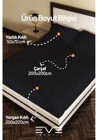 Resim Eve Tekstil %100 Pamuk Ranforce Çarşaflı Yastık Ve Yorgan Kılıflı Çift Kişilik Nevresim Takımı 200x220 Cm Siyah 