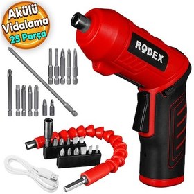 Resim Rodex RDX3085 Akülü Vidalama Şarjlı Tornavida Vidalama Ucu Seti + İzeltaş Klytek Matkap Bits Uç Düz Yıldız Torx (25 Parça)) 