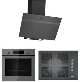 Resim Siemens Yeni Ankastre Set HB012FBH1T Fırın EO7C9PO12O Ocak 67 cm ve LC64KPJ70T Davlumbazlı Set 