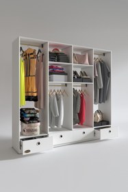 Resim Kenzlife Giysi Dolabı 4 Bölmeli 4 Çekmeceli Kamil 182*200*42 Byz Dolap Kapaksız 