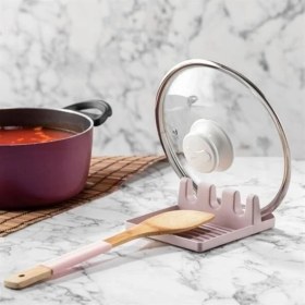 Resim Tencere Kapak Tutuculu Kaşıklıklı Tencere Kapak Standı Pratik Kaşık Kepçe Altlık Düzenleyici 