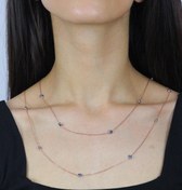 Resim Sümer Telkari Nazar Boncuklu 113 Cm Rose Gümüş Kolye 7255 