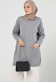 Resim ilmek Kadın Çift Cepli Tesettür Uzun Tesettür Triko Tunik 4305 