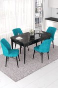 Resim Canisa Nef Serisi 70x114 Açılabilir Mdf Siyah Mermer Desen Masa Takımı Ve 4 Turkuaz Sandalye 