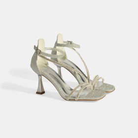 Resim Desa Kadın Gümüş Toka Detaylı Topuklu Abiye Sandalet 